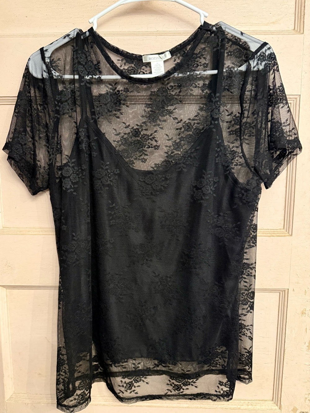 Bozzolo Black Sheer Lace Overlay Blouse